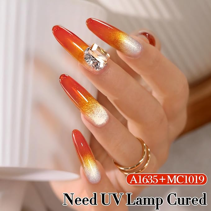 Double Rhythm 0.5 Oz Jelly Gel Polish Same Color Same Bottle Sheer Neutral Natural Light Milky Pastel 15ML Translucent Polish Art DIY at Home (Orange-A1635)