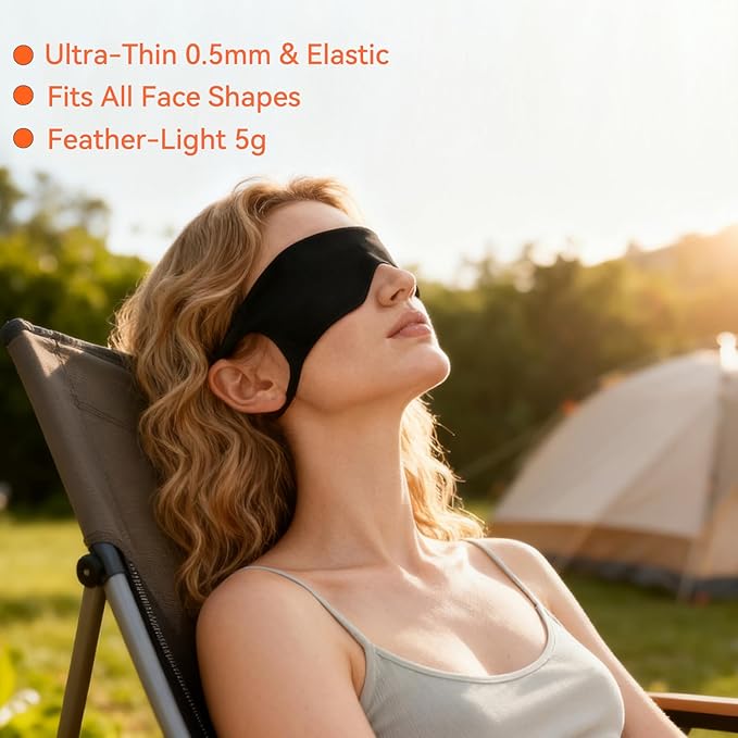 MIUTARMINI Ultra-Thin Sleep Mask for Travel & Outdoor, 0.3mm & 5g, Breathable Total Blackout Eye Mask, 99.7% Sun Blockout with Portable Leather-Feel Pouch for Beach, Camping, Flights & Office Nap