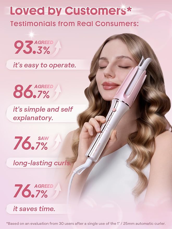 SHEGLAM Pink Curling Iron Automatic Gift for Woman (Pink, 1 inch)