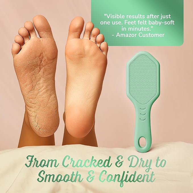 Nano Glass Foot File - Silicone Foot Callus Remover for Feet and Cracked Heels - Heel Scraper for Dead Skin - Ergonomic Foot Scrubber & Exfoliator for Shower with Non-Slip Grip - Green