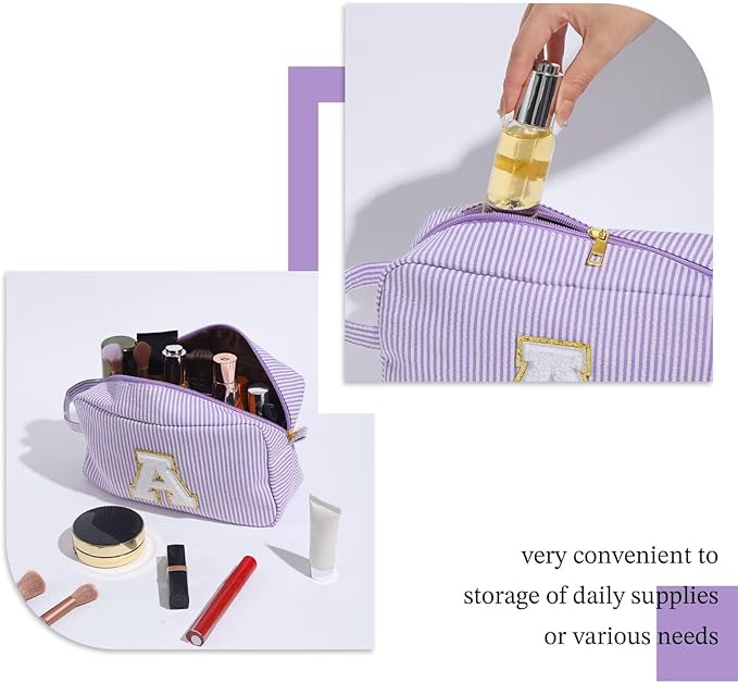 YOOLIFE Gifts for Women Teen Girls - Initial Makeup Bag Cosmetic Bag Toiletry Pouch, Personalized Birthday Gifts for Women Girls Mom Daughter Sister Friends, Purple A