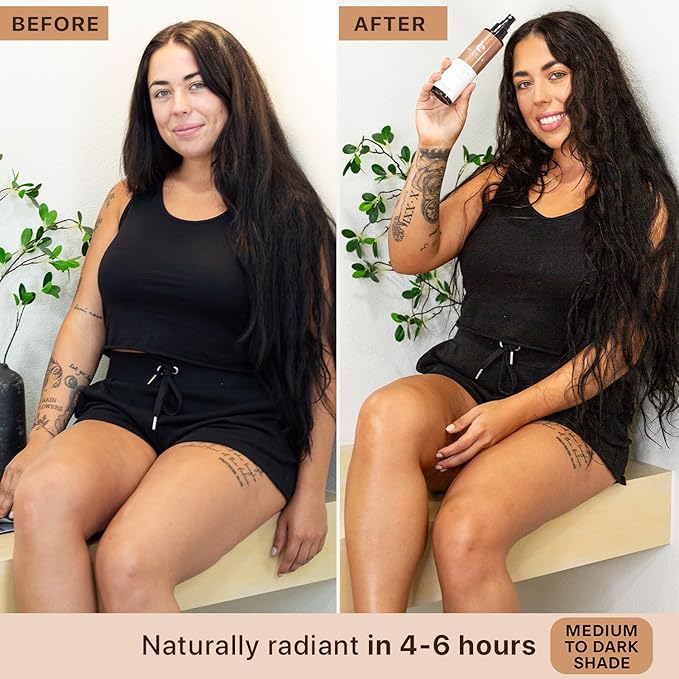 Self Tanner Spray - USA Made with Natural & Organic Ingredients, Fast Drying Spray Tan for Pale Skin, Non Toxic Gradual Tanning Spray, Sunless Tanning Water for Women & Men, Medium to Dark