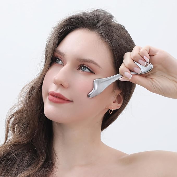 pfefe Stainless Steel Gua Sha & Face Roller, 3-in-1 Dolphin Facial Roller for Esthetician Supplies Women Gift, Skin Care Tool for Puffiness, Wrinkles, Dark Circles (1 Pc)