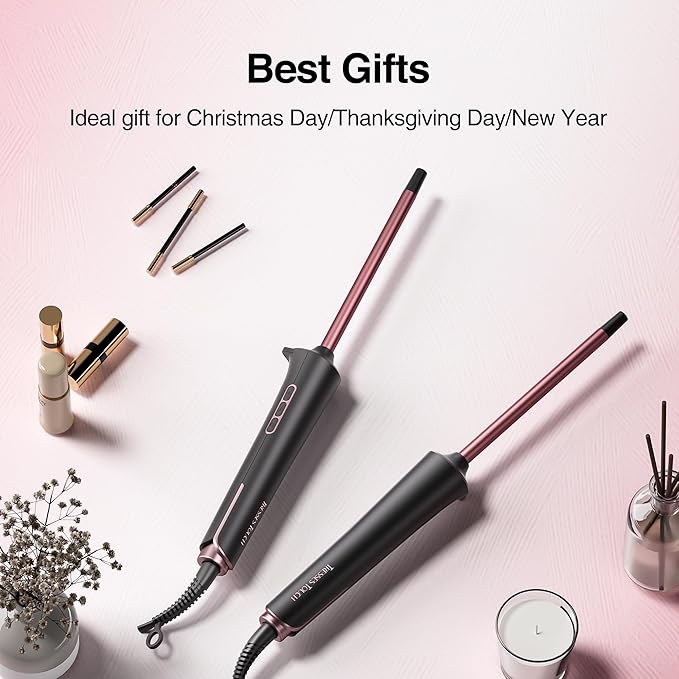 Small Curling Iron 2/5 Inch, Tresses Touch Curling Iron Wand for Short & Long Hair, 10 mm Ceramic Small Barrel Hair Curler with Adjustable Temperature, Include Heat Resistant Glove & Clip (Rose Gold)