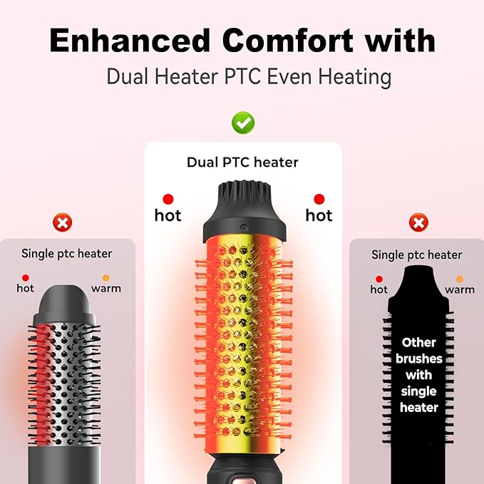 3 in 1 Thermal Brush Set, Heated Round Brush Detachable Head for Blowout Look, Curling Iron Dual Voltage 110-220V for Travel, Ionic Outlet Volumizing Round Comb Lightweight