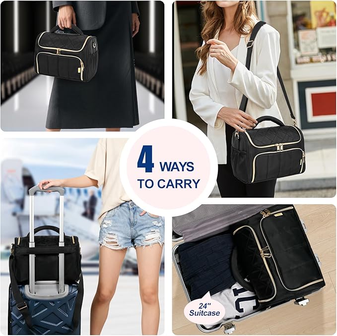 GR69N Travel Toiletry Bag Large Cosmetic Makeup Bag Organizer for Women,Wide-open Make Up Bag Waterproof Makeup Case Travel Bag with Handle and Dividers for Toiletries,Essentials,Accessories,Black