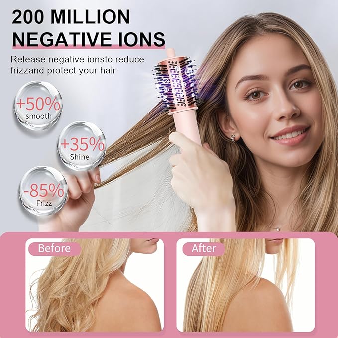 9 in 1 Hair Styler Curler & Air Dryer Brush, 110,000 RPM High-Speed Negative Ionic Foldable Hair Dryer Fast Drying, Multi Professional Hot air Styler for Curling Volumizing Straightening Styling(Pink)