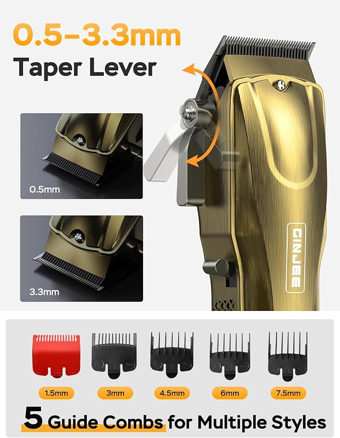 Hair Clippers for Men, Cordless & Corded Barber Clipper with 5Hrs Runtime, 7000RPM Rotary Motor & LED Display, Waterproof Professional Hair Cutting Kit for Men and Home Use (Gold)