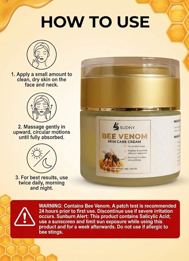 SUDNY Natural Bee Venom Cream | Advanced Bee Venom Moisturizer with Manuka Honey | Exfoliating Face Cream with Salicylic Acid to Clear Pores, Hydrate & Firm Skin | Day & Night Anti-Wrinkle Lotion