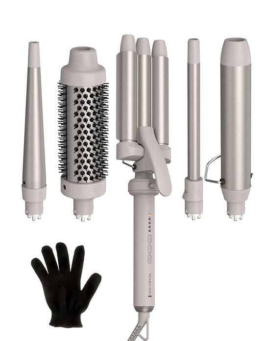 Remington Trendology 5-in-1 Multi-Styler Curling Wand Set with Ceramic Round Brush and 4 Interchangeable Ceramic Curling Wands (0.5“-1.25”)