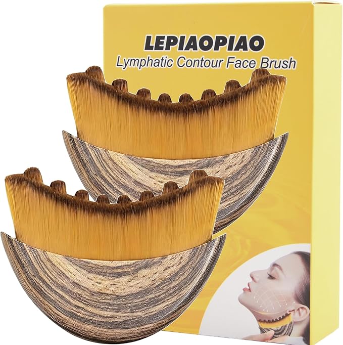 LEPIAOPIAO 2 PCS Lymphatic Contour Face Brush,Lymphatic Drainage Brush,Dry Lymphatic Drainage Massager,Ergonomically Designed to Fit The Skin Precisely