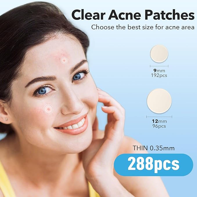 Pimple Patches for Face, Hydrocolloid Acne Patches, Cute Round Shape Zit Covers, Spot Stickers with Tea Tree, Salicylic Acid & Cica Oil| 2 Sizes (9mm, 12mm) |288 Count | Cute Round Shape, Zit Covers, Spot Stickers, with Tea Tree, Salicylic Acid, Cica Oil