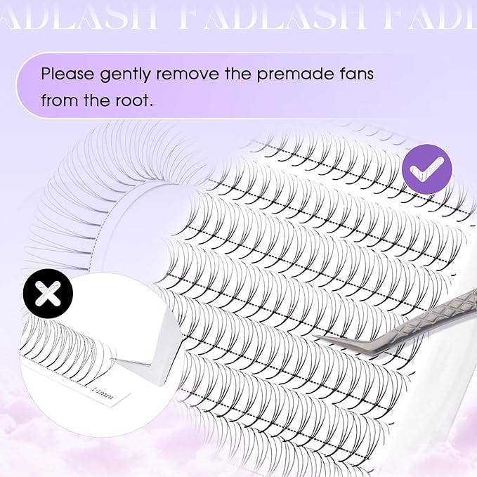 FADLASH Premade Lash Fans C Curl Premade Fans Eyelash Extensions 3D 0.07 Volume Lash Fans Premade Handmade Premade Lash Extensions Fans (3D-0.07C-8-14mm)