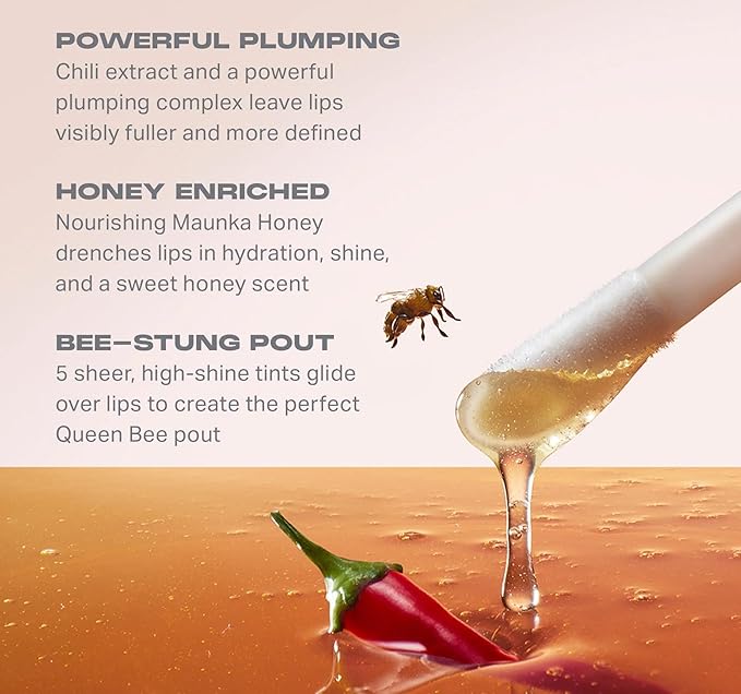 Morphe Hot Honeys Volumizing Lip Oil Plumper - Hydrating Lip Gloss for Women with Manuka Honey + Chili Extract - Makeup for Tingling Volume & Glossy Sheer Tint - Royal Sting (0.15 fl oz)