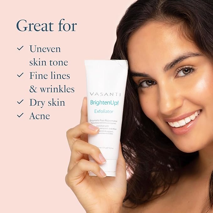 VASANTI BrightenUp! Exfoliator - Enzymatic Face Rejuvenator (20g) - Gentle Scrub Brightens Exfoliates Cleanses Skin Paraben Free Vegan Friendly Skincare