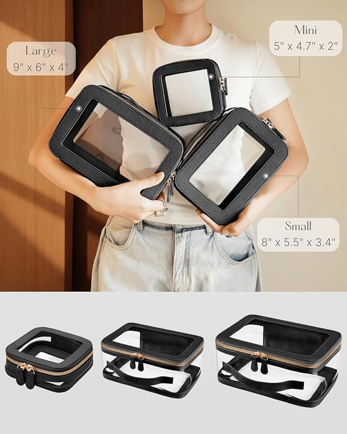 Oaque Clear Cosmetic Bag Set for Women Makeup Bag with Handle, 3 Pcs Travel Toiletry Bag Transparent Cosmetic Case Portable Make Up Organizer Bag for Essentials