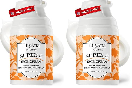 LilyAna Naturals Face and Neck Moisturizer for Women and Men - Moisturizer Face and Neck Cream for Dry Skin and Dark Spot Brightening (Super C, 1.7oz) (Pack of 2)