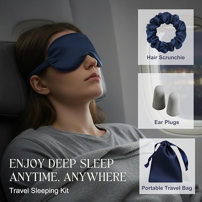 LCBD Silk Satin Sleeping Eye Mask, Navy Sleep Eye Night Blindfold for Women and Men, Soft Breathable Blackout Eyeshade Eye Cover for Travel, Wedding Bridesmaid Gift