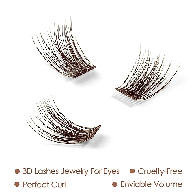 DIY Eyelash Extension, 3D Effect Individual Melt Flare Lash Cluster Natural Lashes Set, Home Eyelash Extension Lashes Pack (12MM-Amber)
