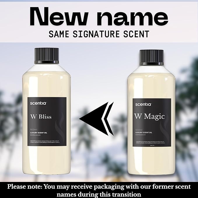 Scentia W Bliss Diffuser Refill Oil Inspired by W Signature Hotel - 500 mL 16.9 fl oz - Fragrance Oil Blend Bergamot, Lemongrass & Jasmine for HVAC Diffuser - Thanksgiving & Holiday Gift