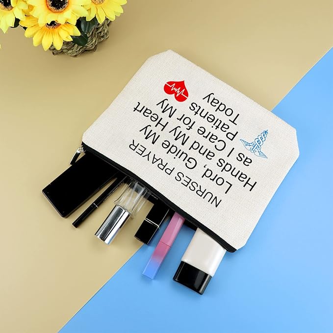 Nurse Prayer Gifts Makeup Bag Nursing Student Graduation Inspirational Gift for New Registered Nurse RN Christmas Birthday Present Nurses' Week Cosmetic Bag Travel Zipper Toiletries Pouch