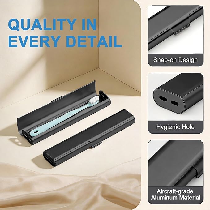 Portable Toothbrush Travel Case: Breathable & Dirt-Proof Hotel Camping Outdoor - Aluminum for Storage Recyclable Traveler (1, Black)