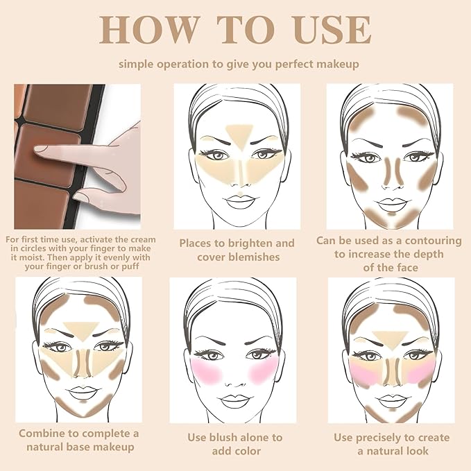 Cream Blush & Concealer Palette, 12 Colors, Long