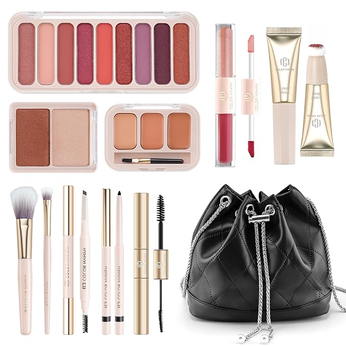 Color Nymph Girls Makeup Set For Teens With Travel-Friendly Makeup Kits Bag Included 9 Color Eyeshadow Palette Concealer Liquid Blush Eyeliner Lipgloss - #01
