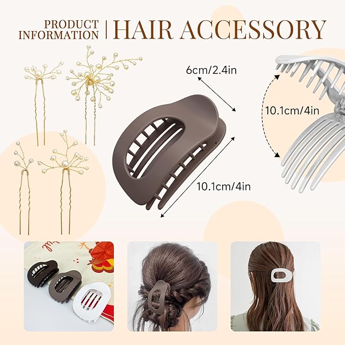 4 PACK Women's Flat Claw Hair Clips And 7 PIECES Wedding Hair Accessories, Elegant Hair Accessories For Thick & Thin Hair, Ideal For Valentines, Christmas, Wedding And Work & Daily Styling (B)
