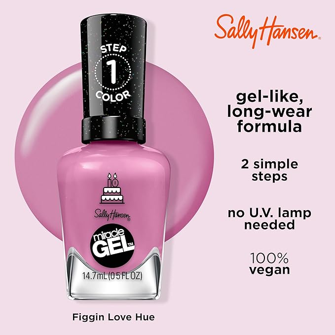 Sally Hansen Miracle Gel Salon Quality Nail Polish | Gel-Like Formula, Two-Step System, No UV Light Needed, Long Lasting | Opaque, Glossy | 530 Figgin' Love Hue | Pink Purple Nail Color