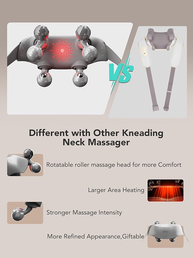 SKG Neck Massager for Pain Relief Deep Tissue Shiatsu Neck and Shoulder Cordless Massger with Heat Valentine Gifts for Men and Women Dad Mom Grandpa H7 Ultra Grey