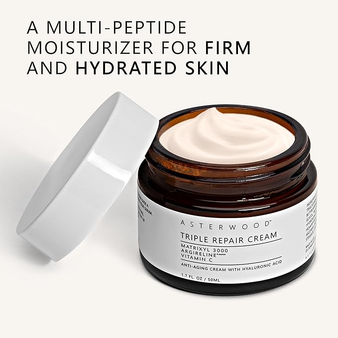 Asterwood Matrixyl 3000, Argireline Peptide, Vitamin C Cream - Triple Repair - with Hyaluronic Acid - Anti-Aging, Wrinkle Reducing, Hydrating - Fragrance-Free - 1.7 Fl Oz