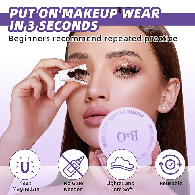 B&Qaugen Magnetic Eyelashes Manga Lashes 2 Pair Lashes Natural Look (CX02)