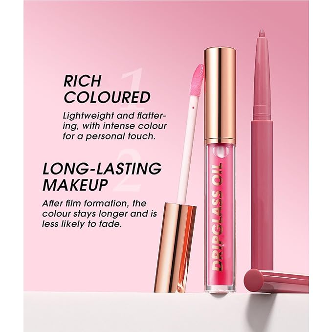 Pink Lip Liner Lip Gloss Set for Women, Waterproof Lip Kit with Lip Oil Lip Liner Pencil, Hydrating Long-Lasting Lipgloss Lip Pencil, High Pigment Non-Sticky lip liner Stain Lipliner (09# Pink)