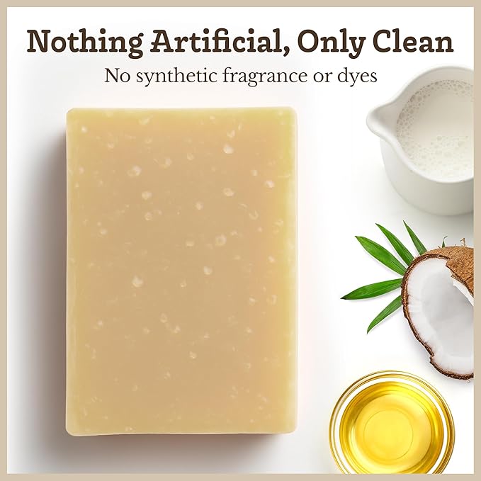 Southern Natural Goat Milk Soap Bar (Unscented 3 Pack) For Dry Sensitive Skin. Natural, Handmade Soap For Men, Women, Kids & Baby. Use On Face & Body