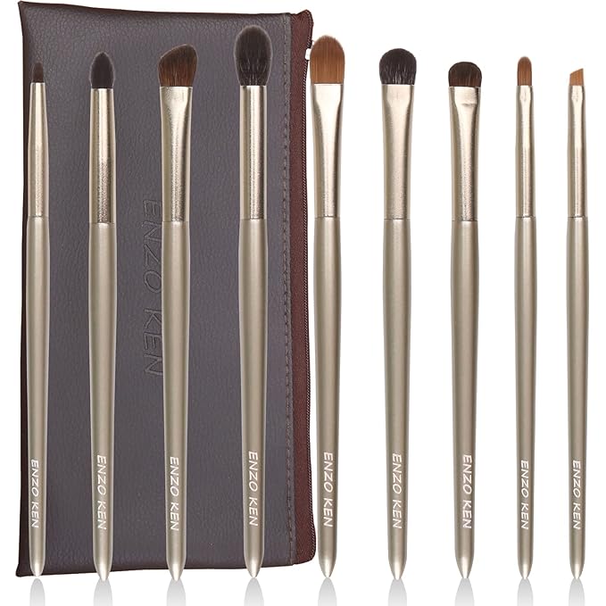 ENZO KEN Natural Goat Hair Eye Shadow Brush Set, Pony Hair Eyeshadow Brushes Set, Small Nose Contour Brush, Angled Eyeshadow Brush, Eyeshadow Blending Brush, Eye Makeup Brushes Set Professional - E200