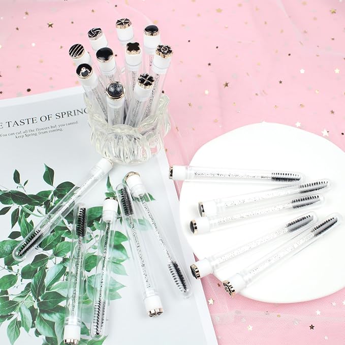 20pcs Mascara Wands Tube Reusable Lash Spoolies Black Classic Eyelash Brush Tubes Spoolies Lash Extension Brushes Applicators Makeup Tools (Black Classic-MIX)
