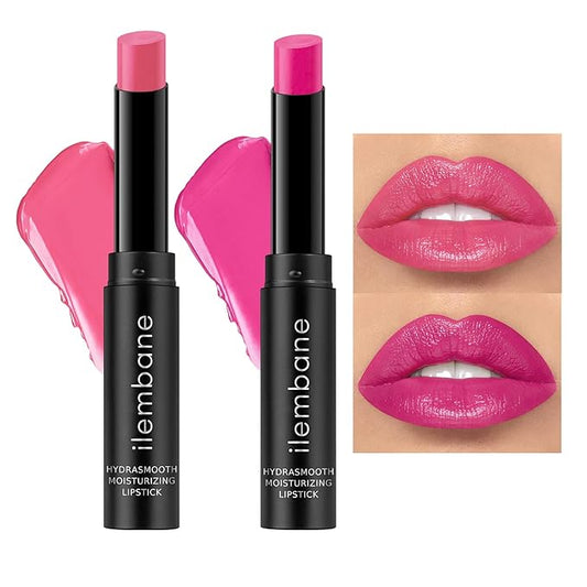 ilembane 2-Pack Moisturizing Pink Purple & Soft Pink Lipstick Set – Hydrating Creamy Lip Color for Dry, Cracked Lips, Weightless Glossy Lip Balm with Vitamin E, Long Lasting Vegan Lipstick