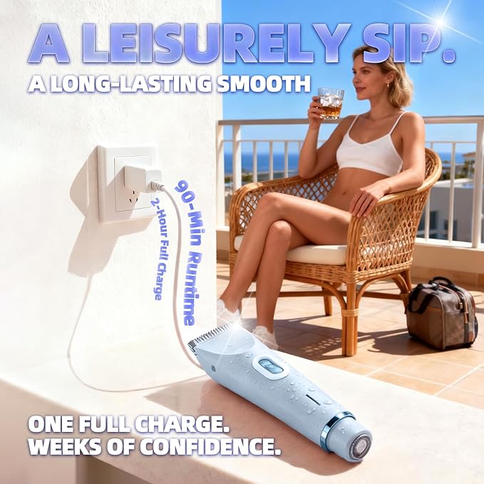 Upgrade 2-in-1 Bikini Trimmer for Women - IPX7 Waterproof & Gentle Electric Razors for Bikini Line, Legs, Underarms, Face - Portable Cordless Body Shaver for Trip, Ideal Women's Gift