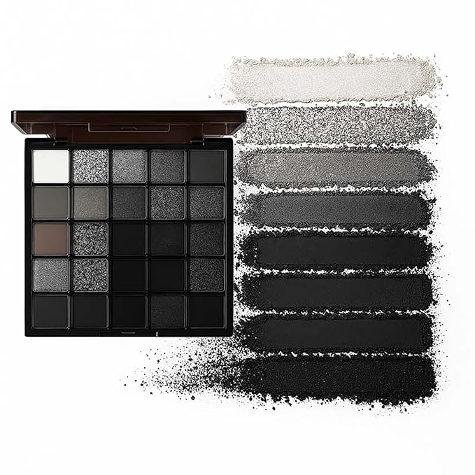 K'APEINE 25 Color Black Eyeshadow Palette, Smoke Eyeshadow Palette Silver Smokey Eye Shadow Matte Velvet & Metallic Shimmer Cool Smoky Dark Shades for Goth Makeup No Fading, Long Lasting Waterproof