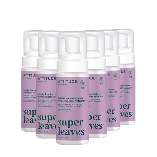 ATTITUDE Micellar Foaming Facial Cleanser, EWG Verified, Dermatologically Tested, Plant and Mineral-Based, Vegan, White Tea Leaves, 5 Fl Oz (Pack of 6)