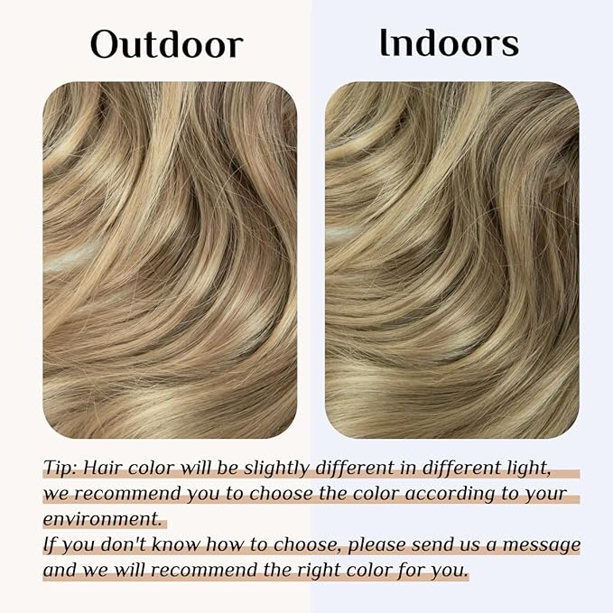 SARLA Ombre Invisible Wire Hair Extensions with 3 Clips Synthetic Wavy Curly Hairpiece Adjustable Transparent Headband for Women 16 Inch Brown to Ash Blonde