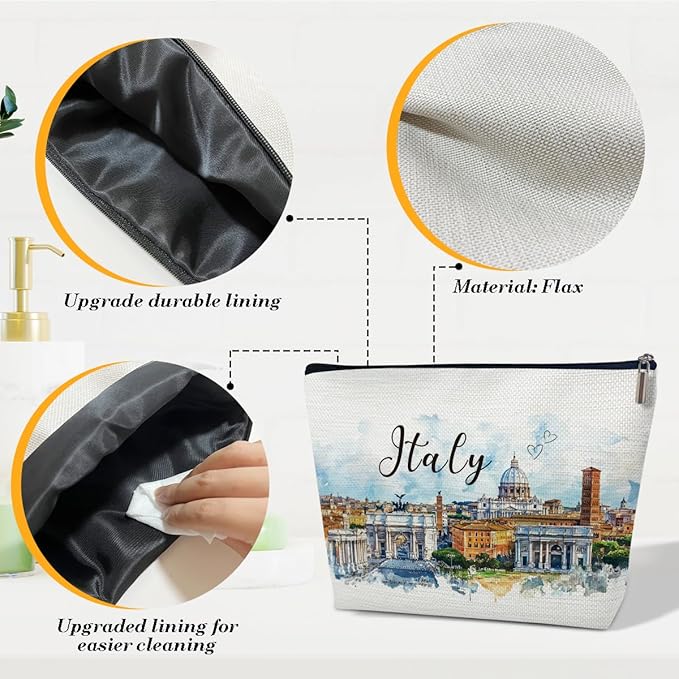 Ythuil Italy Travelling Gifts Makeup Bag, Italy Souvenir, Watercolor Cosmetic Bag for Purse, Trip Gifts for Traveller, Travelling Lovers, City Themed Organizer