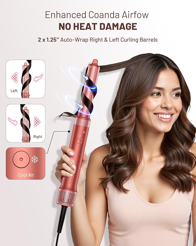 HITTIONA 5 in 1 Hot Air Styler & Hair Styler- High-Speed Hair Dryer Brush, Fast Drying Blow Dryer Brush No Heat Damage Multi-Styler Auto Wrap Curlers for Volumizing Curl Straighten Frizz-Free