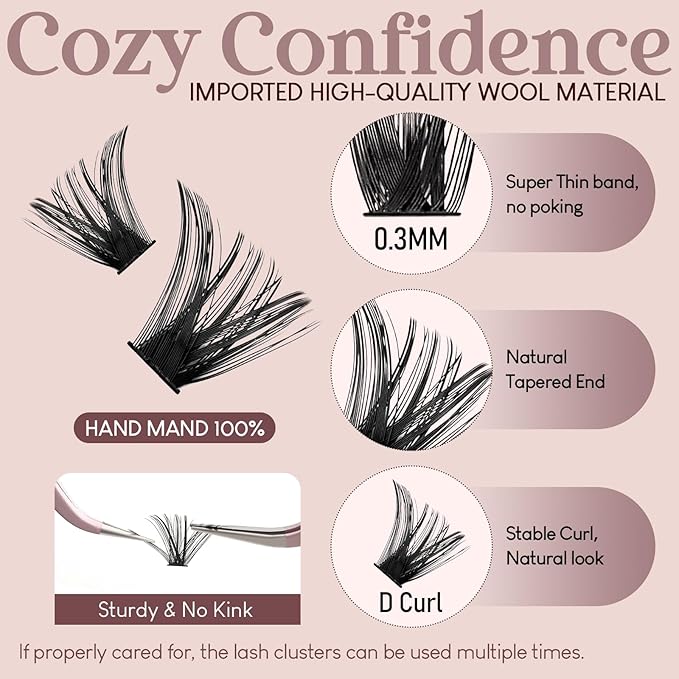 Wispy Lash Clusters 30D+40D+60D+80D- 4 Styles 10-16mm DIY Eyelash Extensions, Natural Look Lightweight, Beginner Friendly Reusable 456pcs Individual Lashes for Everyday & Party Use
