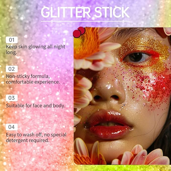 Red Body Glitter Stick, Sparkling Neon Outfit Holographic Sequins Glitters for Eye Lip Hair Nails, Festival Rave Accessories Face and Body Glitter Gel Makeup