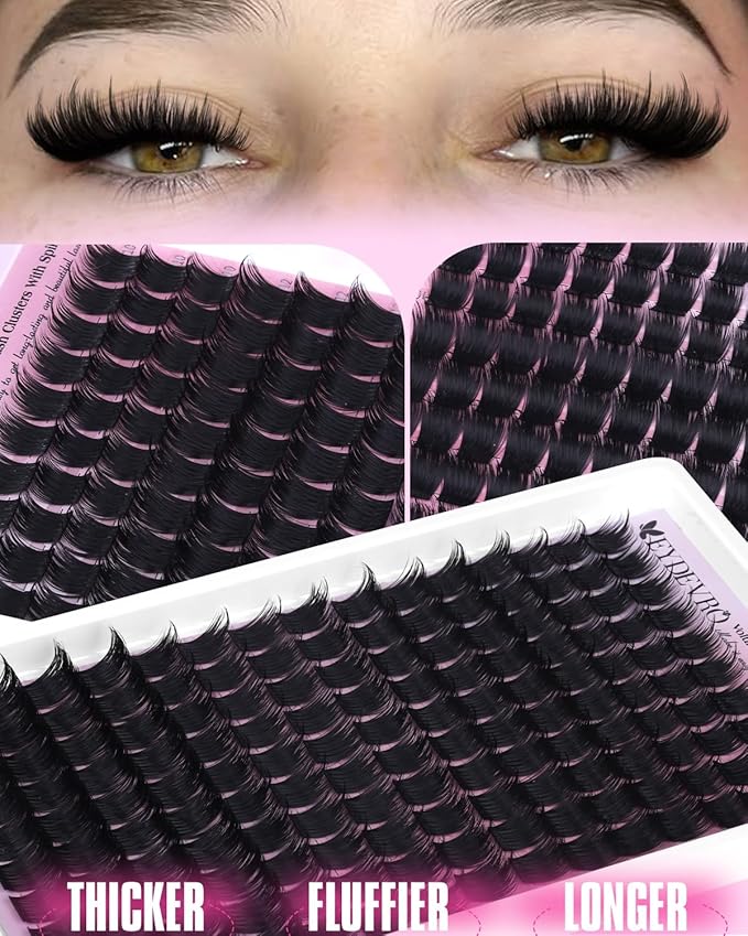 EYDEVRO Volume Lash Clusters with Spikes Full Thick Eyelash Clusters Wispy Fairy Lash Clusters 150 Pcs D Curvature 10-16mm Cluster Eyelash Extensions Spikes Cluster Lashes DIY Lash Extensions at Home