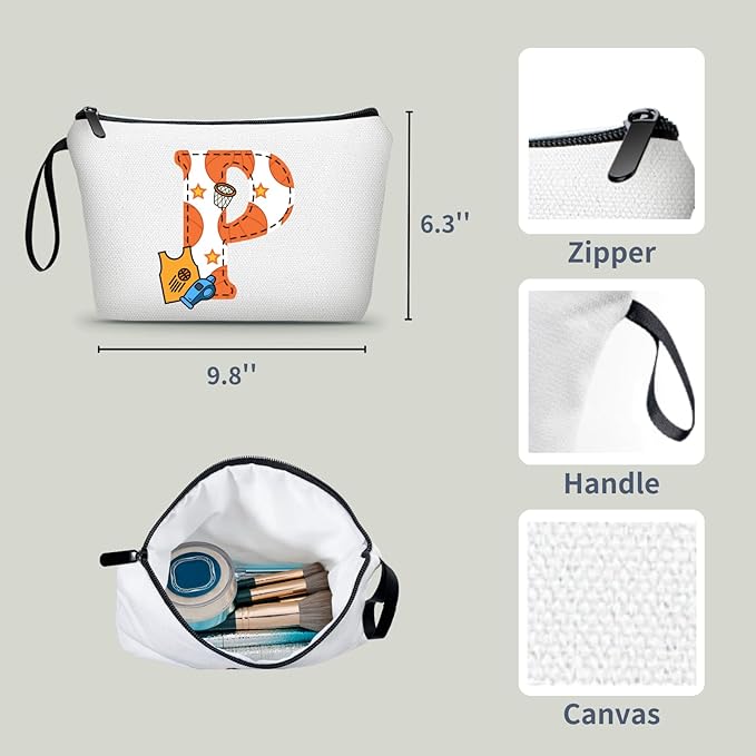 ARIOSEY Basketball Gifts Monogrammed Cosmetic Travel Makeup Bag Basketball Accessories Graduation Birthday Gifts for Girls Coaches Daughters Team Friend Mom Player-P