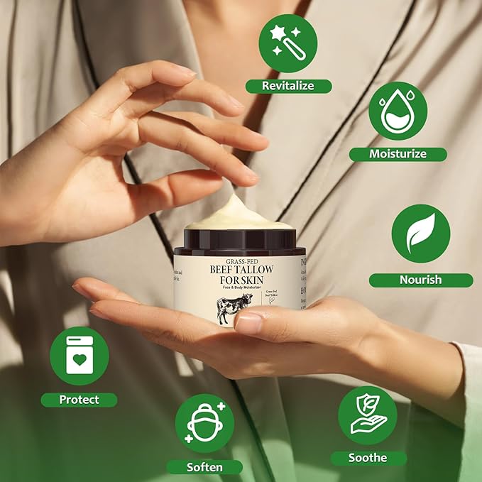 Pixellon Beef Tallow for Skin, 100% Organic Grass-Fed Beef Tallow and Honey Balm, Deep Moisturizing Facial & Body Balm, Natural Face Moisturizer for All Skin Types