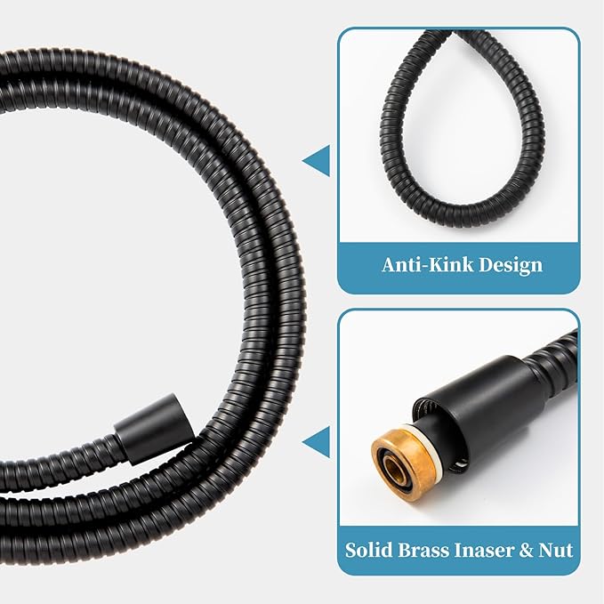 OFFO 6-Spray High Pressure Handheld Shower Head Combo with Adjustable 40 in Slide Bar and 60 in Stainless Steel Hose, Matte Black